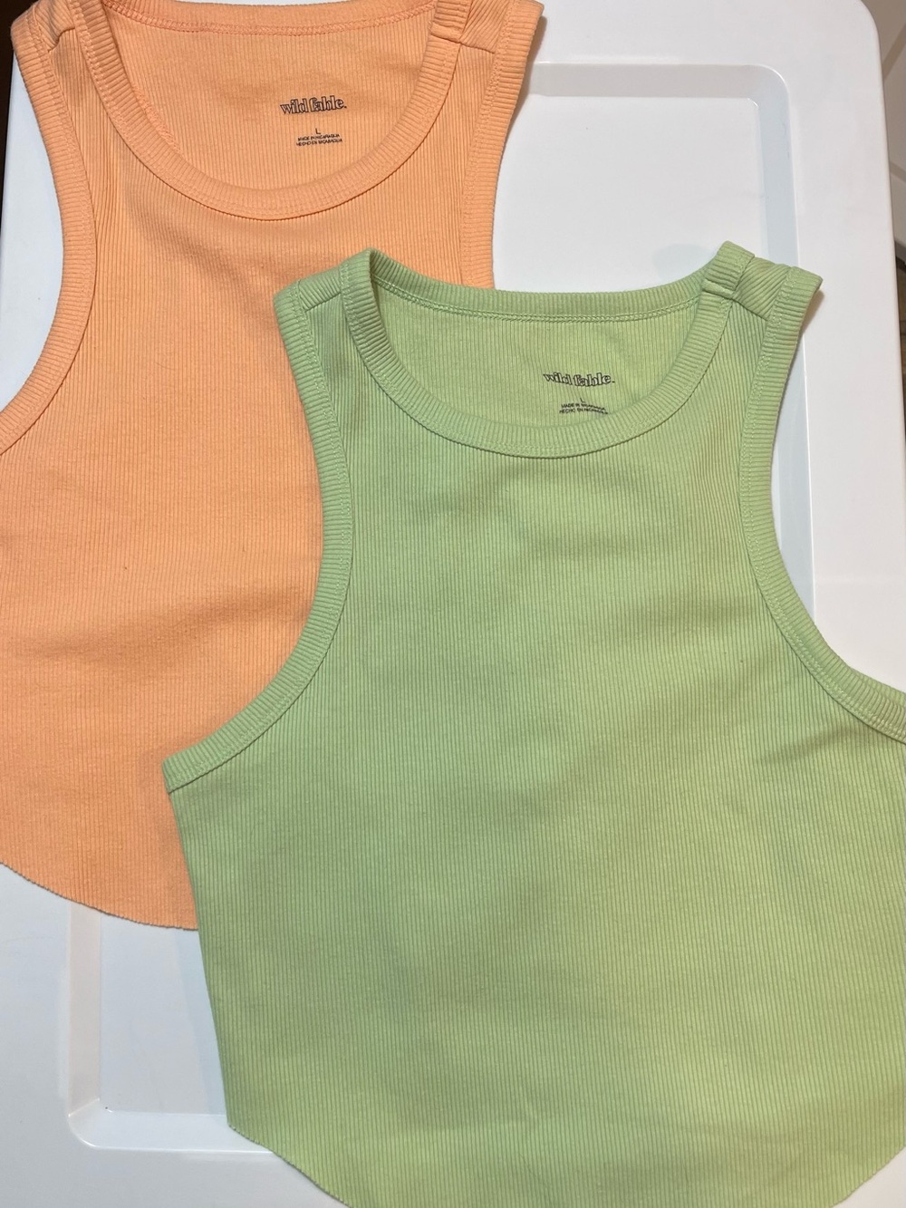 Wild Fable (2) Ribbed Tank Top - Bright Coral & Lime Green